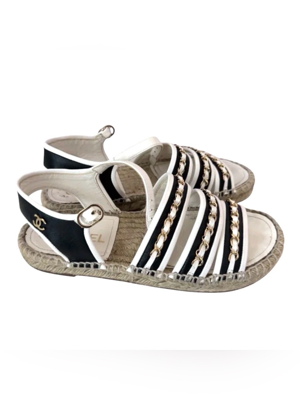 Chanel White Dad Sandals with Black Trim - Picture 10 of 15